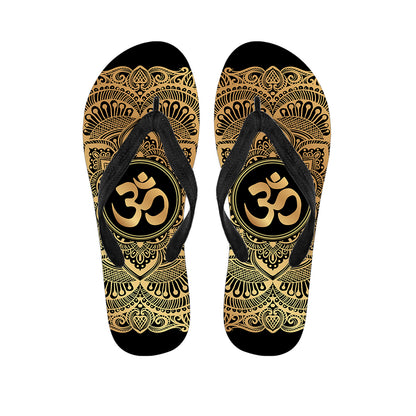 Gold Om Mandala Print Flip Flops