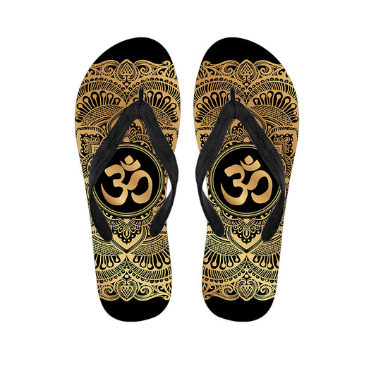 Gold Om Mandala Print Flip Flops