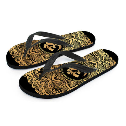 Gold Om Mandala Print Flip Flops