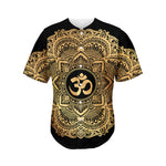 Gold Om Mandala Print Men's Baseball Jersey