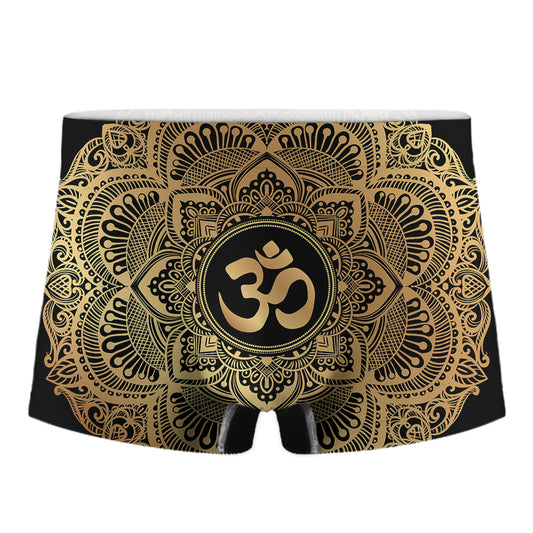Gold Om Mandala Print Men's Boxer Briefs