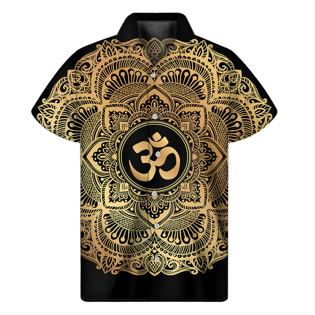 Gold Om Mandala Print Men's Short Sleeve Shirt