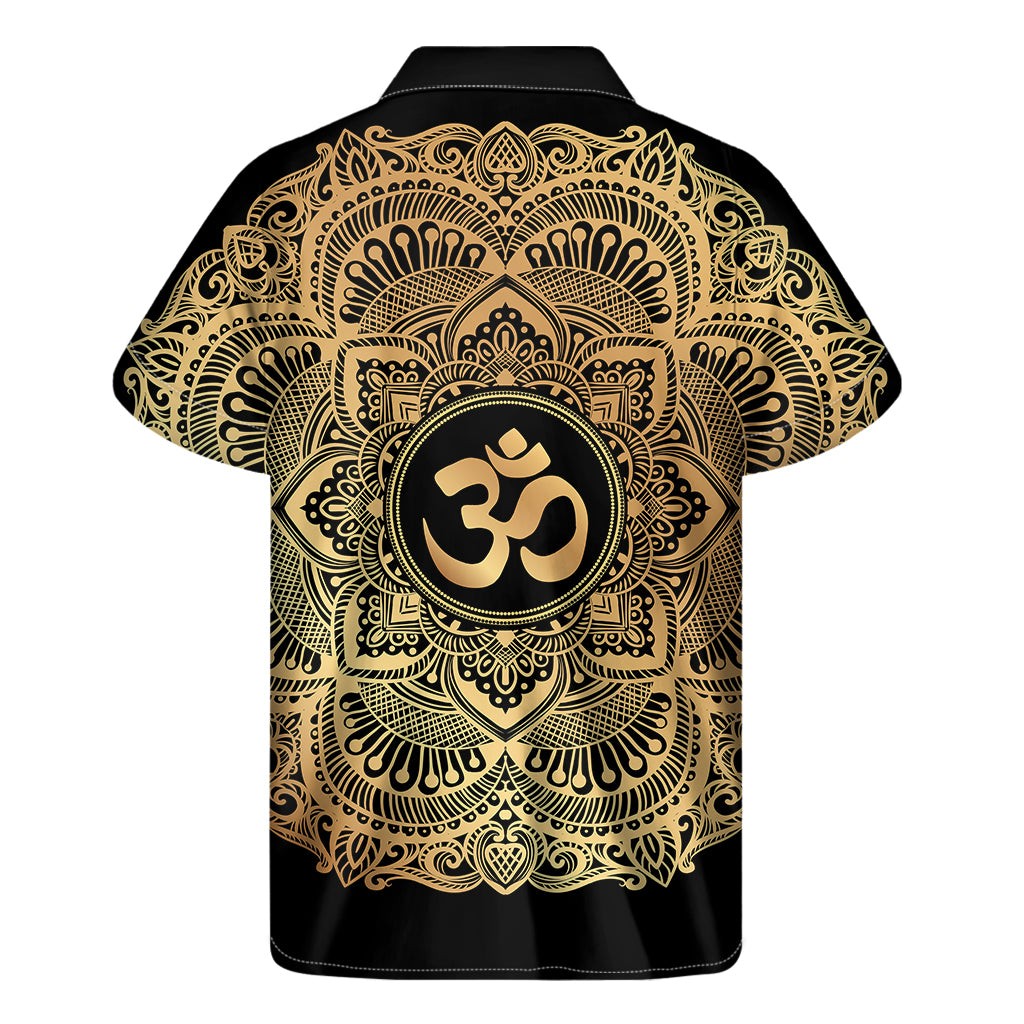 Gold Om Mandala Print Men's Short Sleeve Shirt