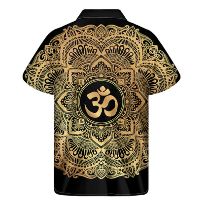 Gold Om Mandala Print Men's Short Sleeve Shirt