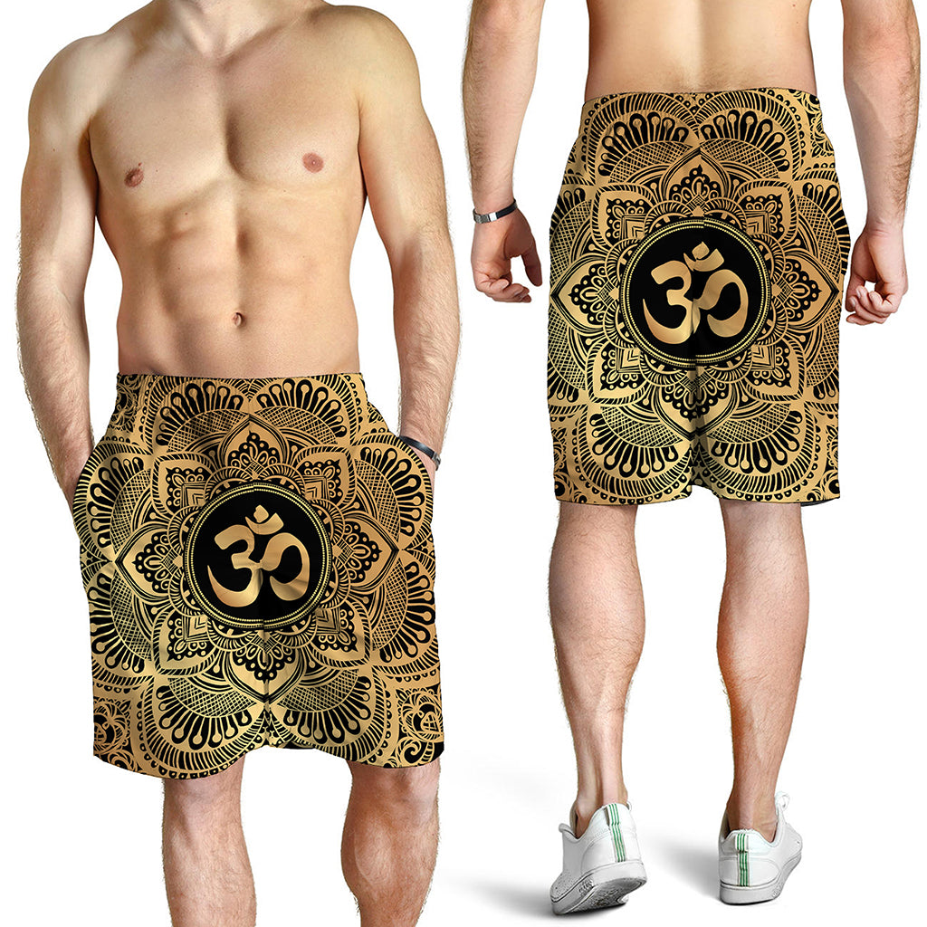 Gold Om Mandala Print Men's Shorts