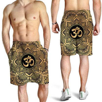Gold Om Mandala Print Men's Shorts