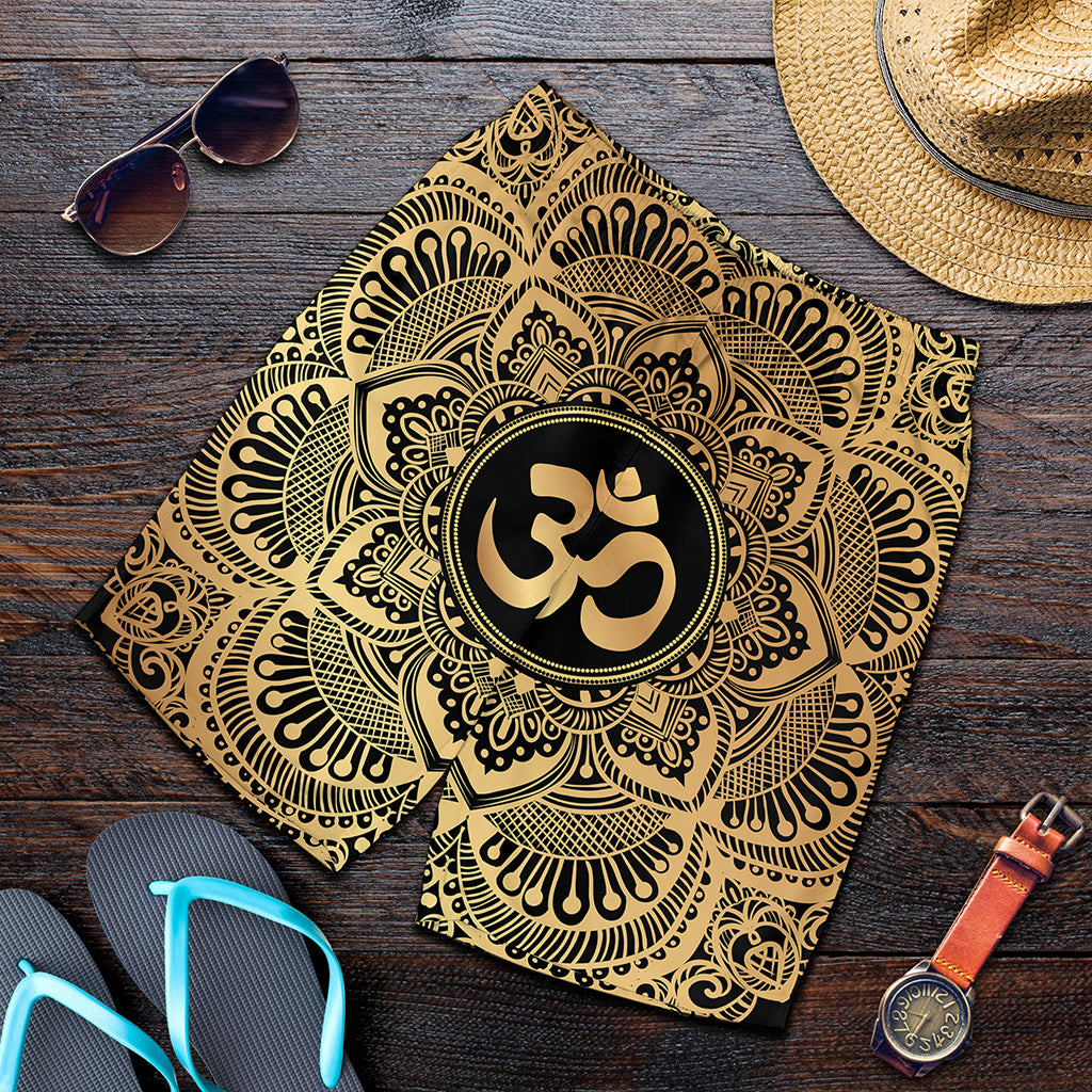 Gold Om Mandala Print Men's Shorts