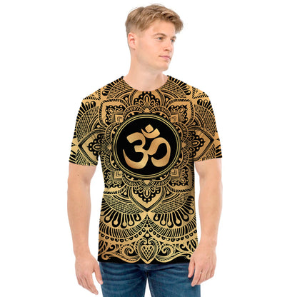 Gold Om Mandala Print Men's T-Shirt