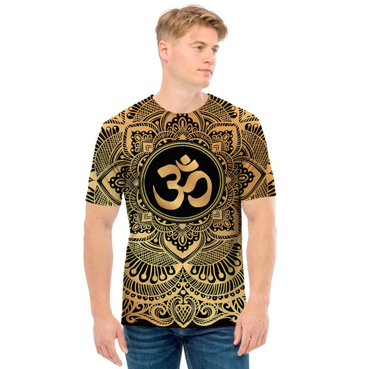 Gold Om Mandala Print Men's T-Shirt