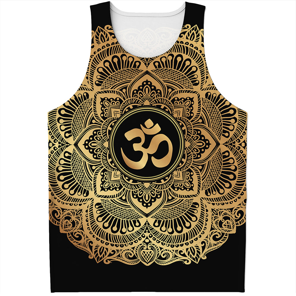 Gold Om Mandala Print Men's Tank Top