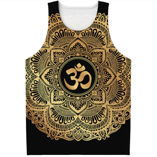 Gold Om Mandala Print Men's Tank Top