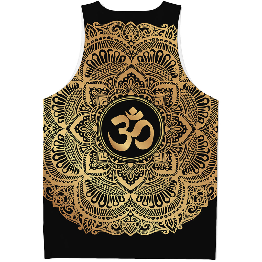 Gold Om Mandala Print Men's Tank Top