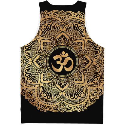 Gold Om Mandala Print Men's Tank Top