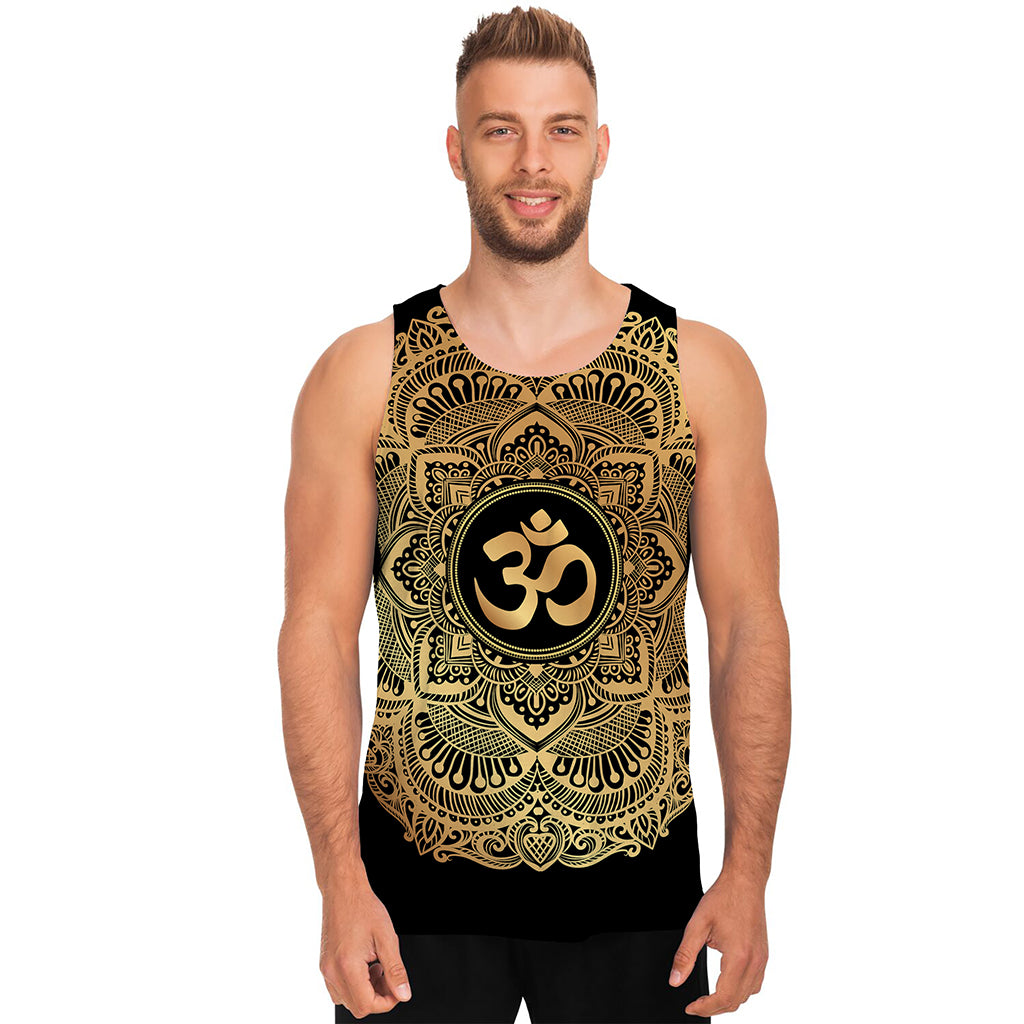 Gold Om Mandala Print Men's Tank Top