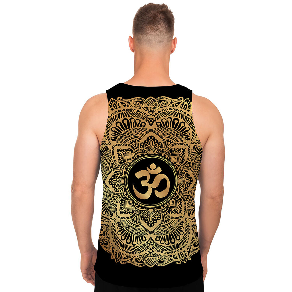 Gold Om Mandala Print Men's Tank Top