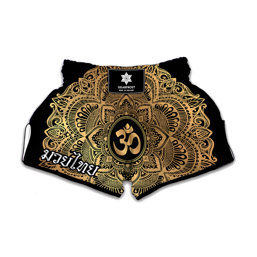 Gold Om Mandala Print Muay Thai Boxing Shorts