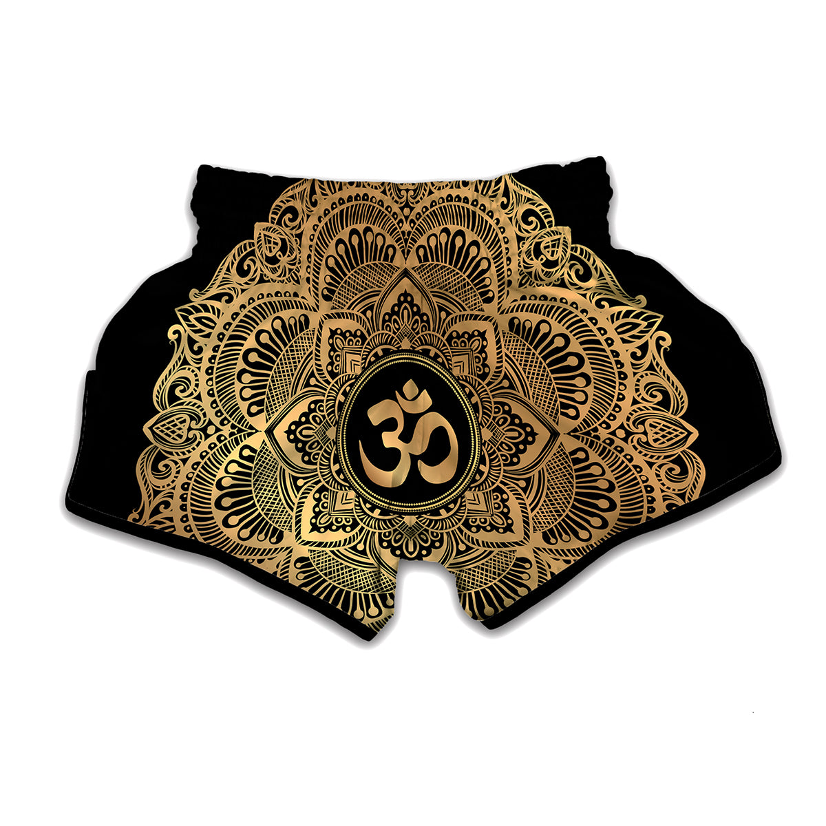 Gold Om Mandala Print Muay Thai Boxing Shorts