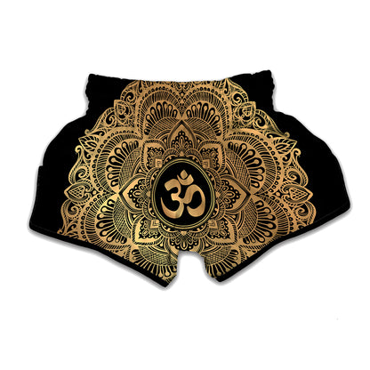 Gold Om Mandala Print Muay Thai Boxing Shorts