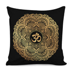 Gold Om Mandala Print Pillow Cover
