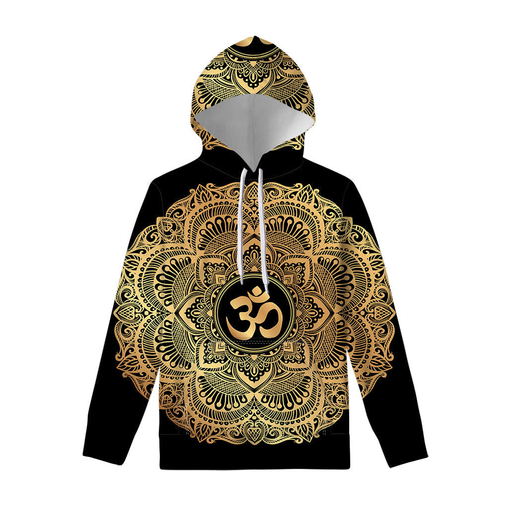 Gold Om Mandala Print Pullover Hoodie