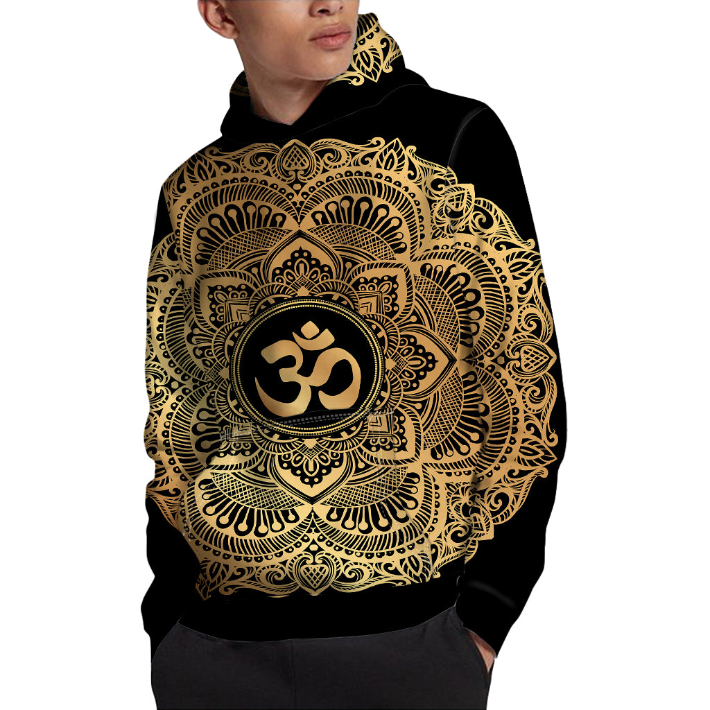 Gold Om Mandala Print Pullover Hoodie