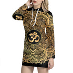 Gold Om Mandala Print Pullover Hoodie Dress