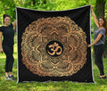 Gold Om Mandala Print Quilt