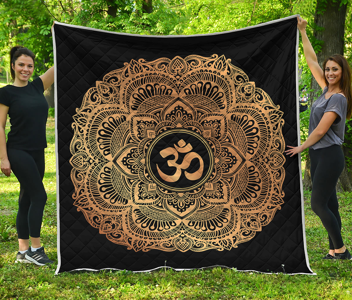 Gold Om Mandala Print Quilt