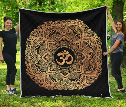 Gold Om Mandala Print Quilt