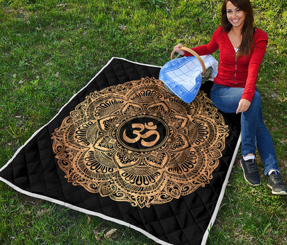 Gold Om Mandala Print Quilt