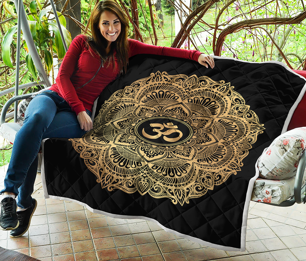 Gold Om Mandala Print Quilt