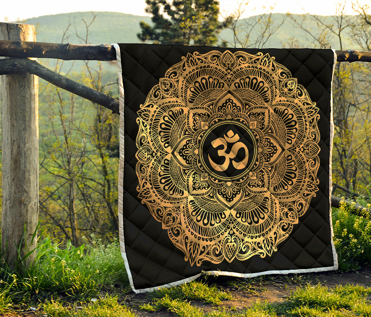 Gold Om Mandala Print Quilt