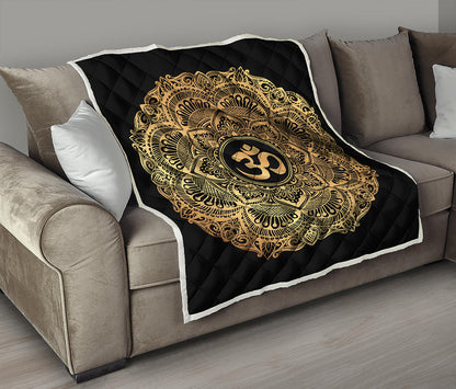 Gold Om Mandala Print Quilt