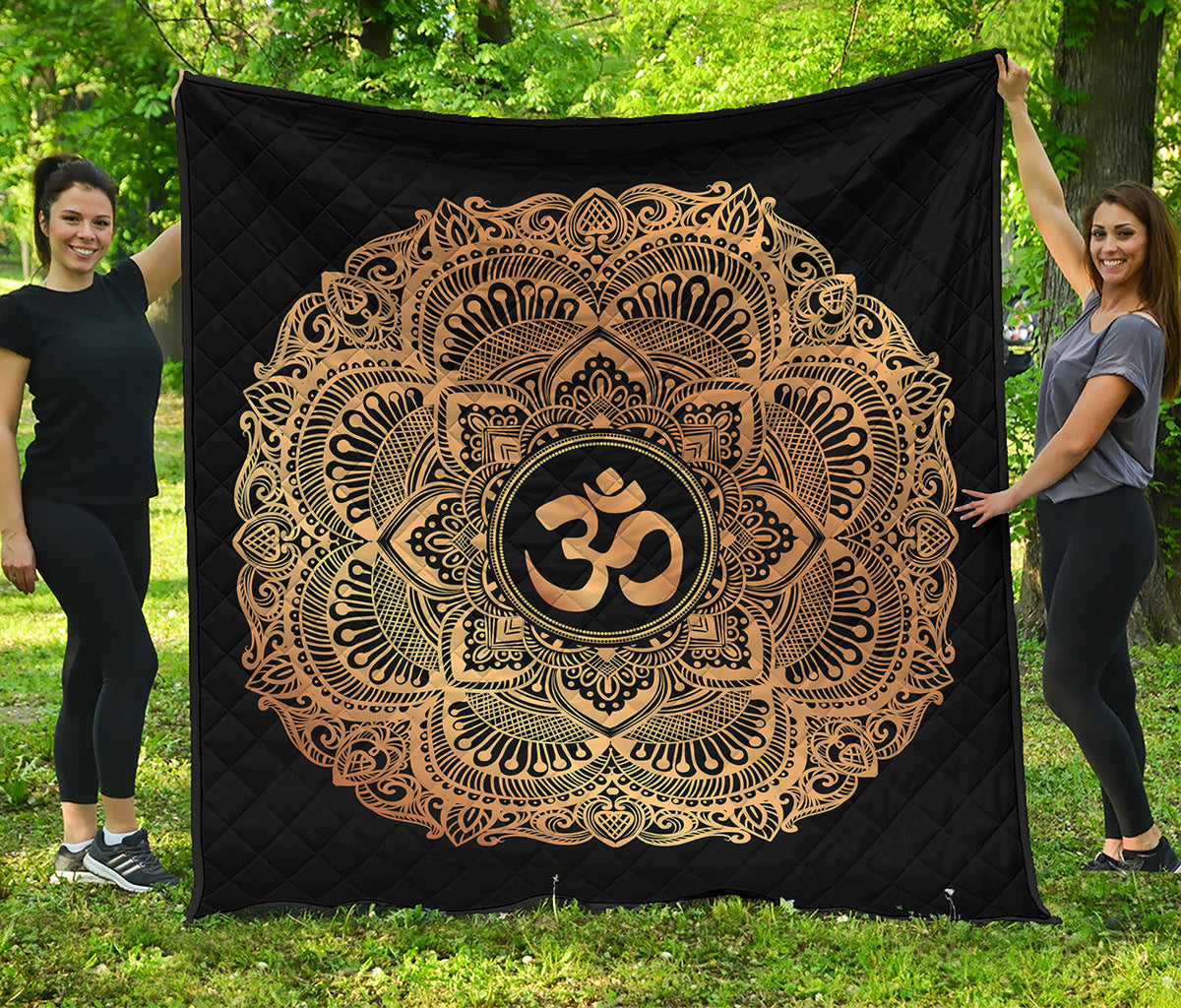 Gold Om Mandala Print Quilt