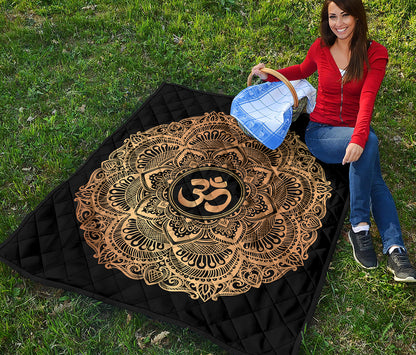 Gold Om Mandala Print Quilt