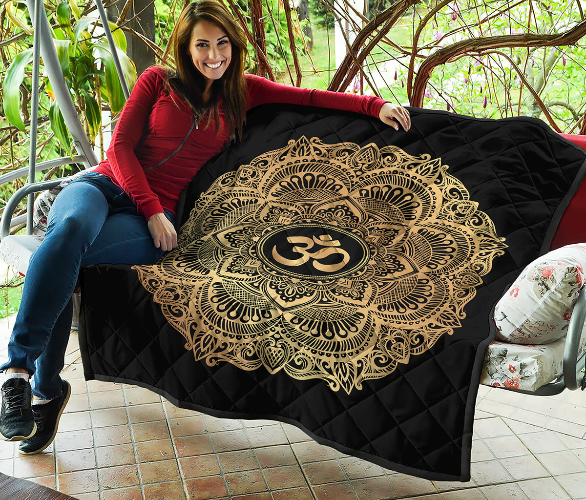 Gold Om Mandala Print Quilt