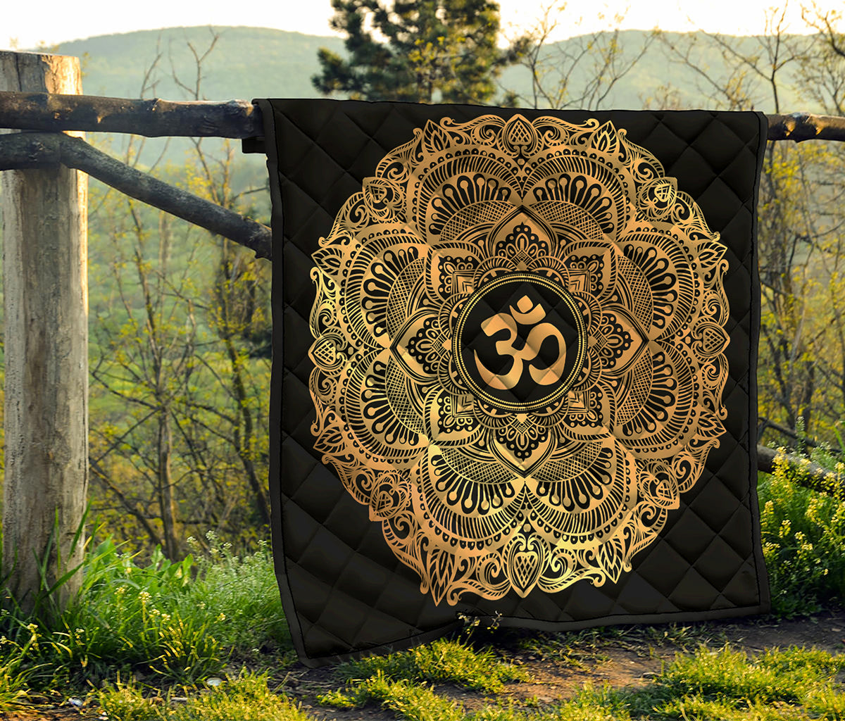 Gold Om Mandala Print Quilt
