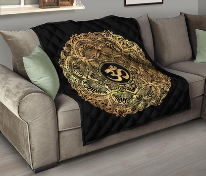 Gold Om Mandala Print Quilt