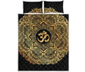 Gold Om Mandala Print Quilt Bed Set