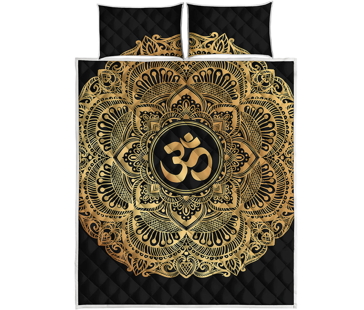 Gold Om Mandala Print Quilt Bed Set