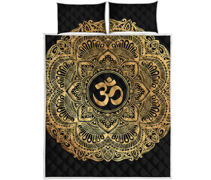Gold Om Mandala Print Quilt Bed Set
