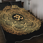 Gold Om Mandala Print Quilt Bed Set