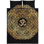 Gold Om Mandala Print Quilt Bed Set