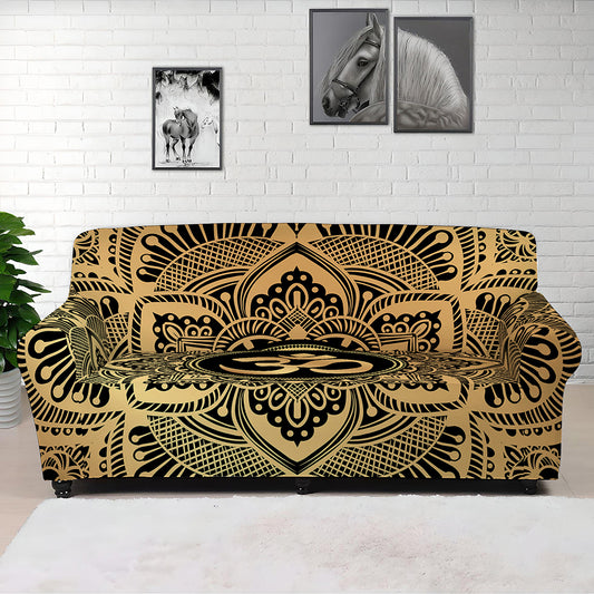 Gold Om Mandala Print Sofa Cover