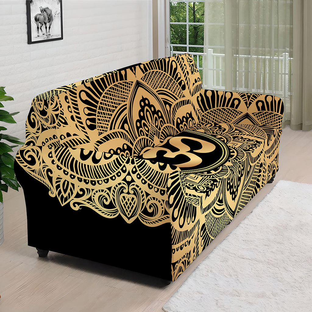 Gold Om Mandala Print Sofa Cover