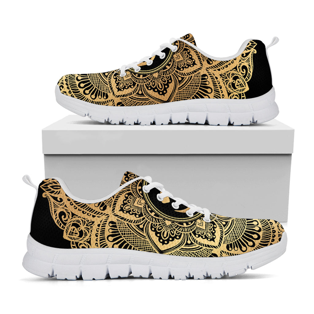 Gold Om Mandala Print White Sneakers