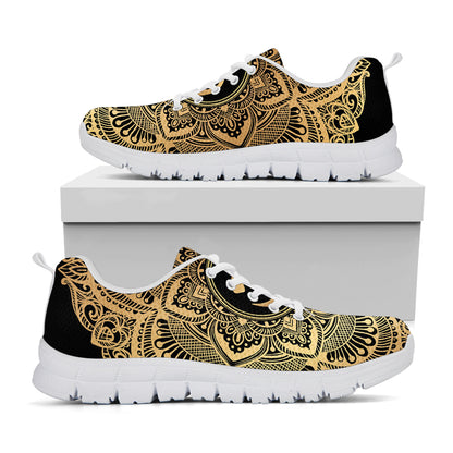 Gold Om Mandala Print White Sneakers