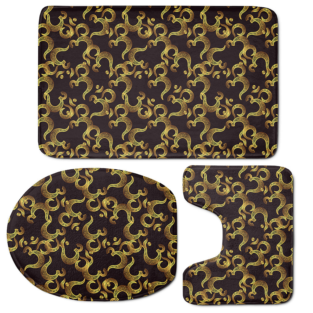 Gold Om Symbol Pattern Print 3 Piece Bath Mat Set