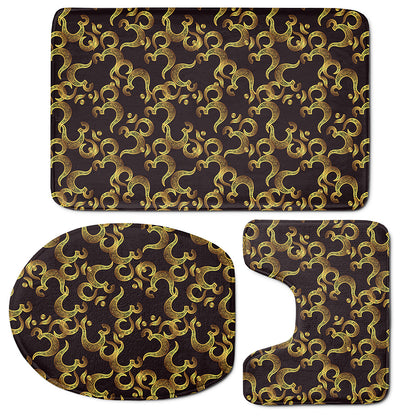 Gold Om Symbol Pattern Print 3 Piece Bath Mat Set