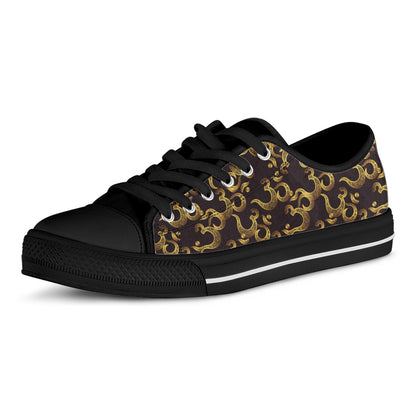 Gold Om Symbol Pattern Print Black Low Top Shoes